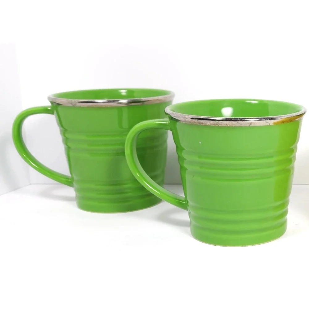 STARBUCKS 2007‎ 14 OZ Set  2-Green 2-Yellow Sand Pail Bucket Coffee Coffee Cup